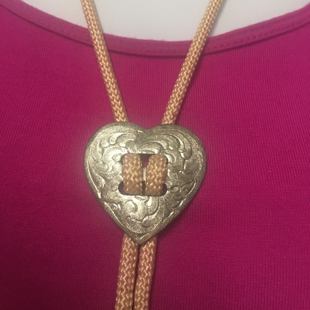 Western Baby Pink Bolo with Silver Heart & Ends - Picture 4 of 7